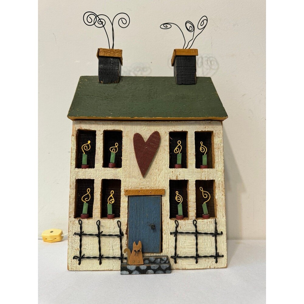 WOODEN SALTBOX ELECTRIC NIGHTLIGHT FOLK ART